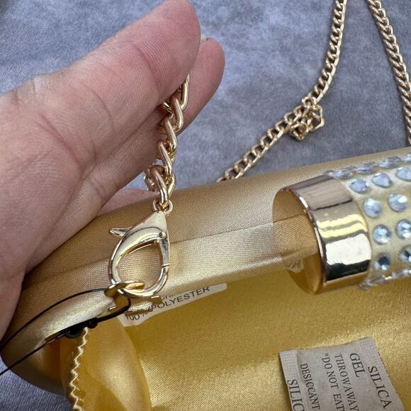Badgley Mischka Crystal Gold Wrapped Framed Chain Clutch Crossbody NWT - Picture 10 of 12